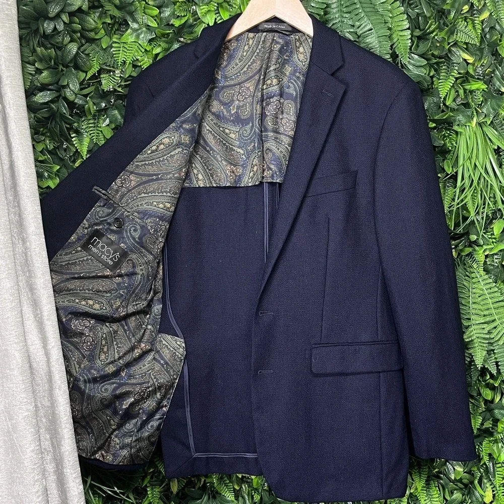 RALPH LAUREN Blazer Men 40R Blue Wool Sport Coat Paisley Jacket Suit Separate‎